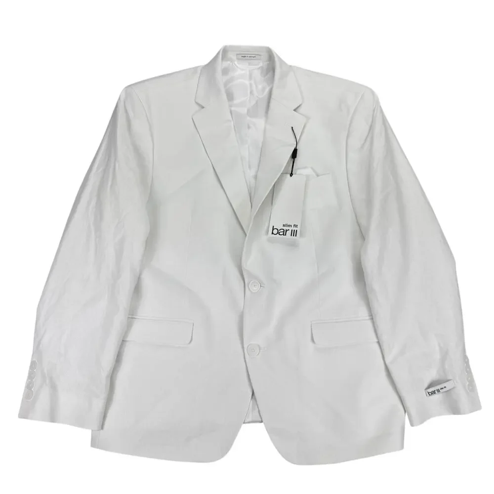 Bar III Mens Slim Fit Linen Cotton Solid Suit Jacket White 42S